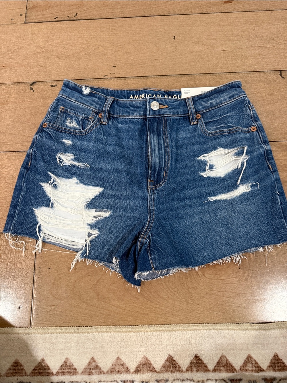 American Eagle Outfitters Distressed High-Rise Denim Shorts in Blue